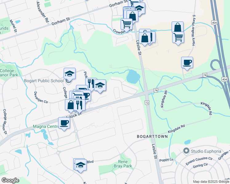 map of restaurants, bars, coffee shops, grocery stores, and more near in Newmarket
