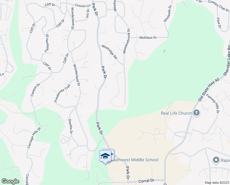 map of restaurants, bars, coffee shops, grocery stores, and more near 3807 Parkridge Drive in Rapid City