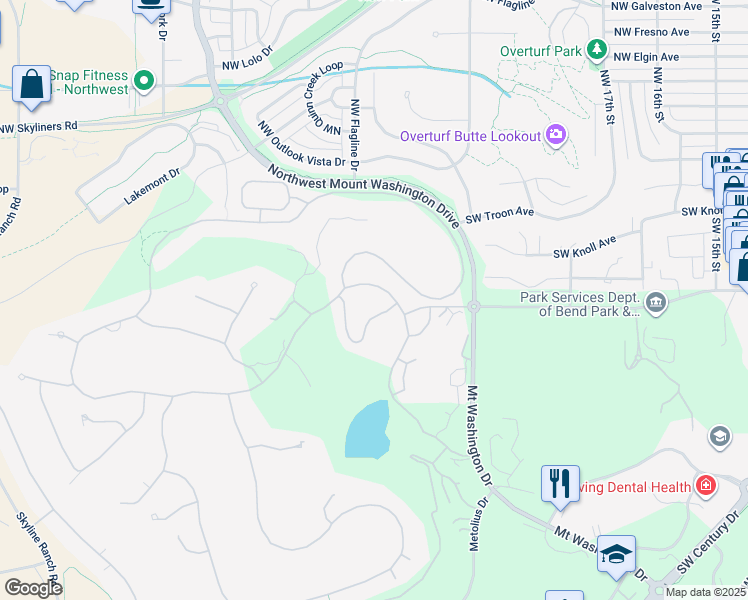 map of restaurants, bars, coffee shops, grocery stores, and more near 19620 Painted Ridge Loop in Bend