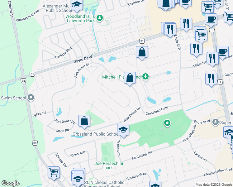map of restaurants, bars, coffee shops, grocery stores, and more near 275 Reg Harrison Trail in Newmarket
