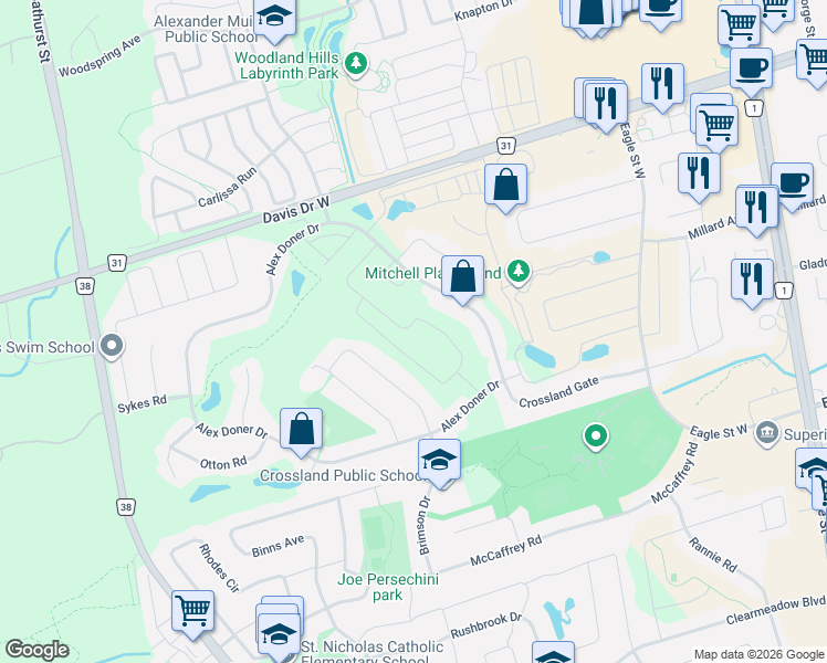 map of restaurants, bars, coffee shops, grocery stores, and more near 282 Reg Harrison Trail in Newmarket