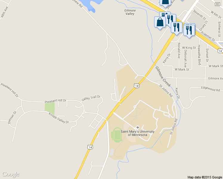 map of restaurants, bars, coffee shops, grocery stores, and more near 133 Whispering Lane in Winona