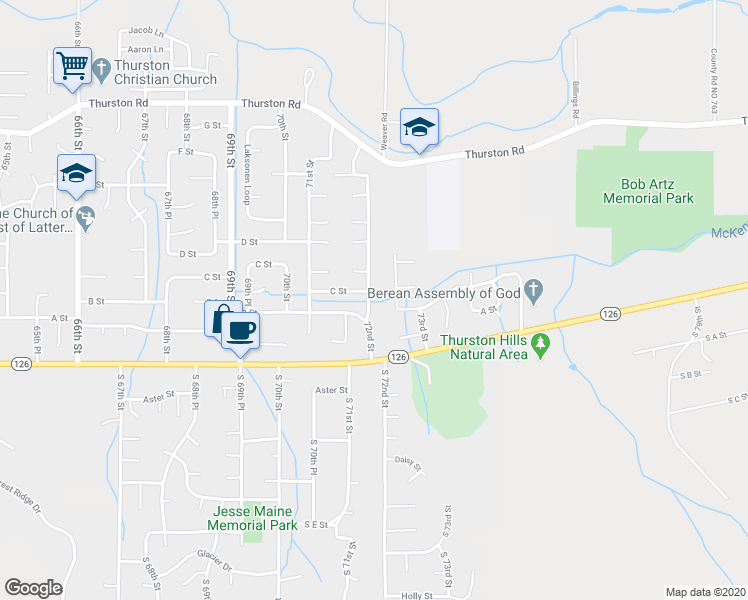 map of restaurants, bars, coffee shops, grocery stores, and more near 321 72nd Street in Springfield