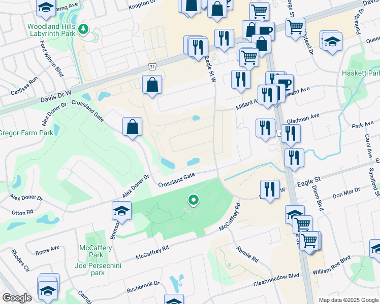 map of restaurants, bars, coffee shops, grocery stores, and more near 259 Glenway Circle in Newmarket
