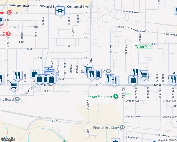 map of restaurants, bars, coffee shops, grocery stores, and more near 475 28th Street in Springfield
