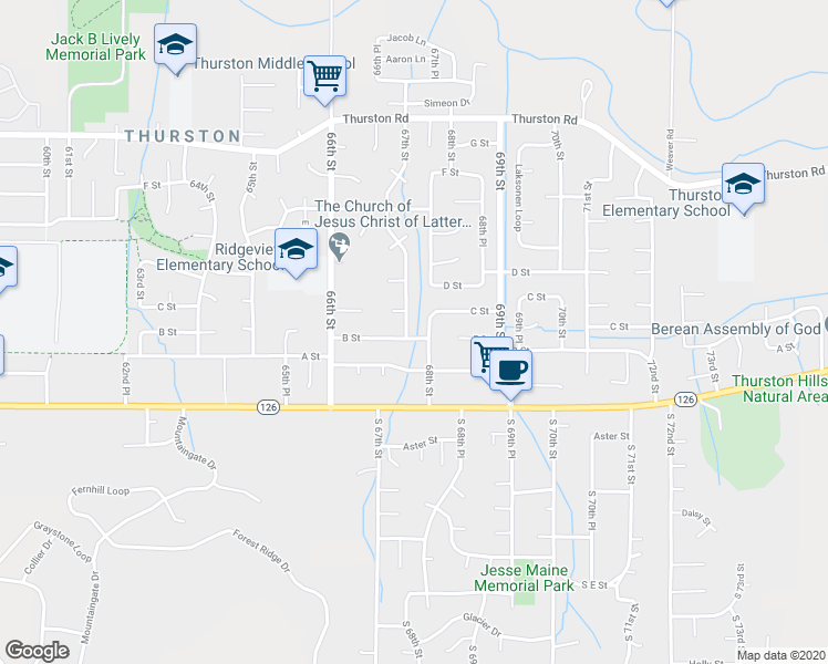 map of restaurants, bars, coffee shops, grocery stores, and more near 6794 B Street in Springfield