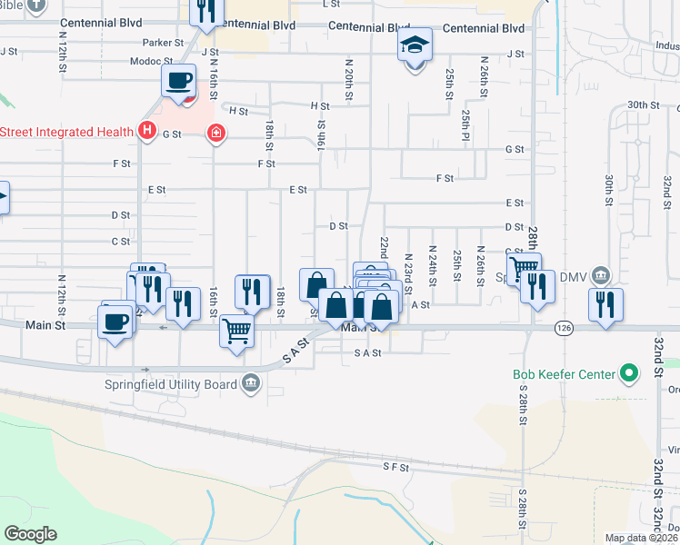 map of restaurants, bars, coffee shops, grocery stores, and more near 244 20th Street in Springfield