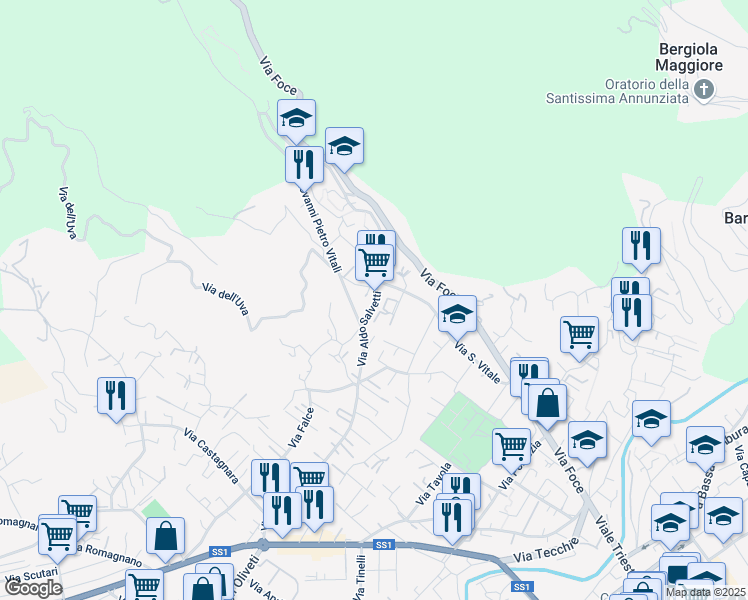 map of restaurants, bars, coffee shops, grocery stores, and more near 123-147 Via Aldo Salvetti in Massa