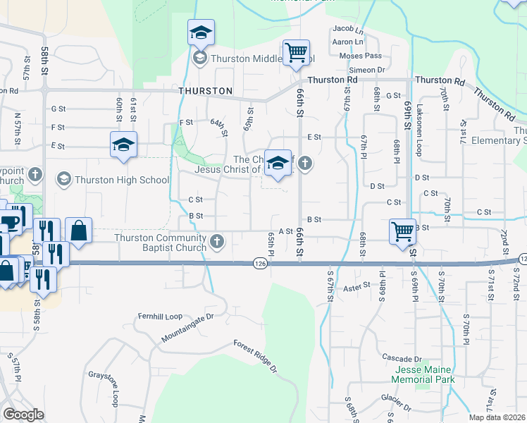 map of restaurants, bars, coffee shops, grocery stores, and more near 280 65th Place in Springfield