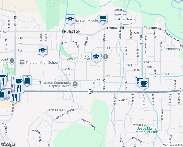 map of restaurants, bars, coffee shops, grocery stores, and more near 280 65th Place in Springfield