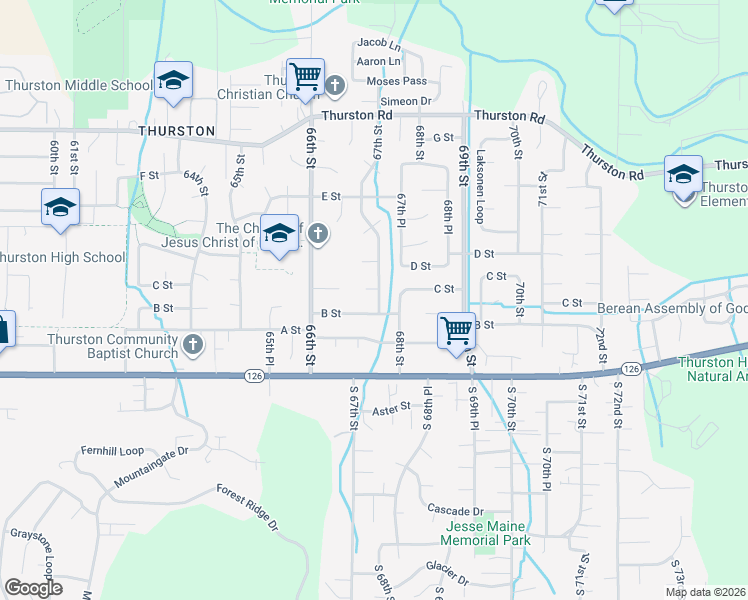 map of restaurants, bars, coffee shops, grocery stores, and more near 6687 B Street in Springfield