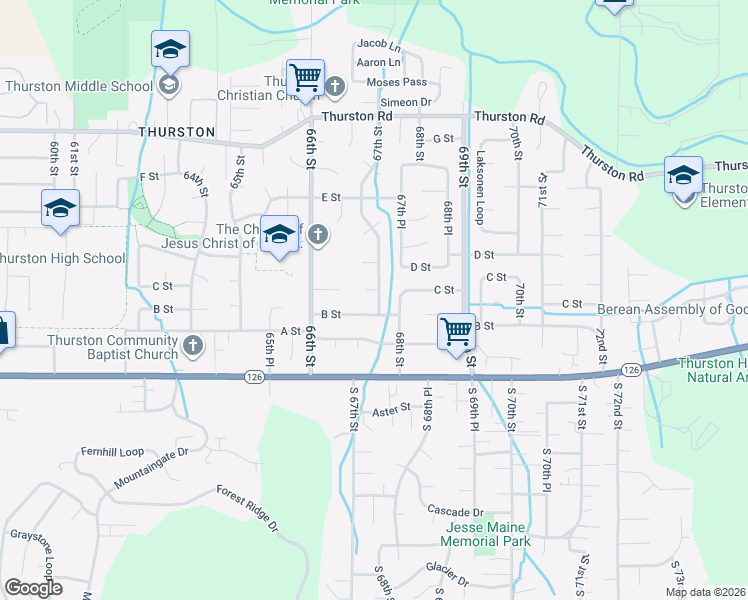 map of restaurants, bars, coffee shops, grocery stores, and more near 6687 B Street in Springfield