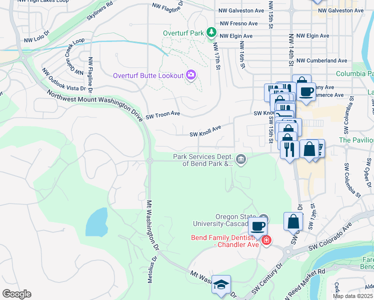 map of restaurants, bars, coffee shops, grocery stores, and more near 1833 Southwest Forest Ridge Avenue in Bend