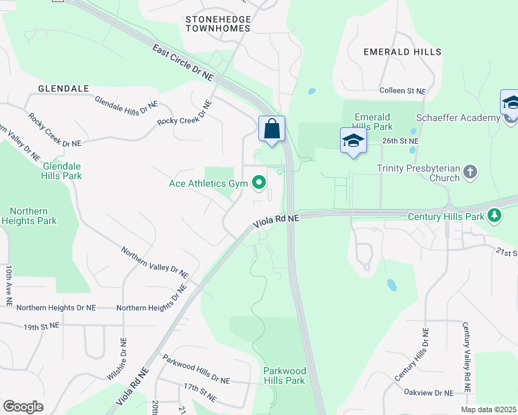 map of restaurants, bars, coffee shops, grocery stores, and more near 2300 Viola Heights Drive Northeast in Rochester