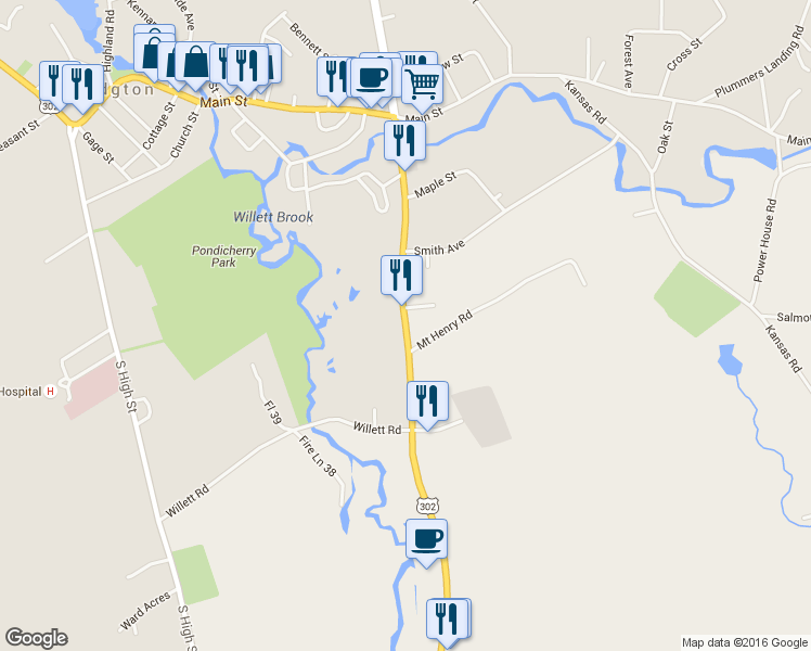 map of restaurants, bars, coffee shops, grocery stores, and more near 300 Portland Road in Bridgton