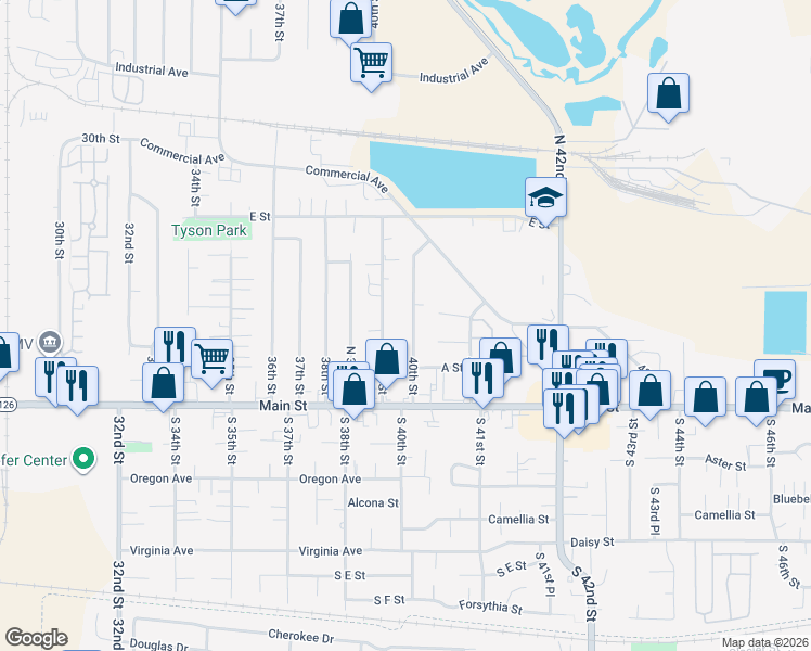 map of restaurants, bars, coffee shops, grocery stores, and more near 215 39th Street in Springfield