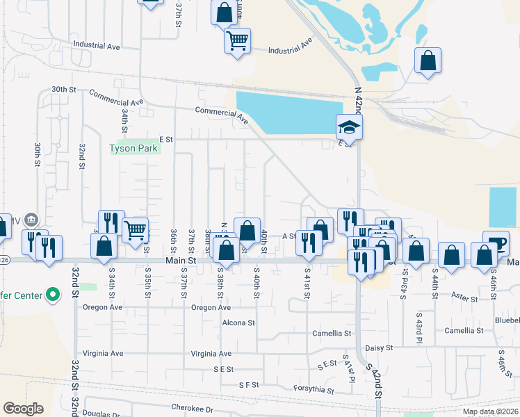 map of restaurants, bars, coffee shops, grocery stores, and more near 215 39th Street in Springfield