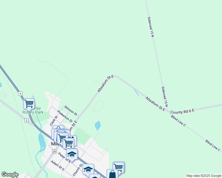 map of restaurants, bars, coffee shops, grocery stores, and more near 66 Absalom Street East in Mildmay