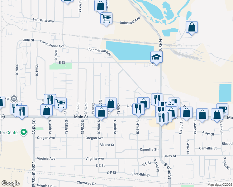 map of restaurants, bars, coffee shops, grocery stores, and more near 215 39th Street in Springfield