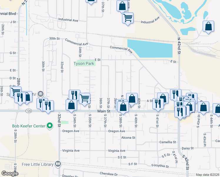 map of restaurants, bars, coffee shops, grocery stores, and more near 311 37th Street in Springfield