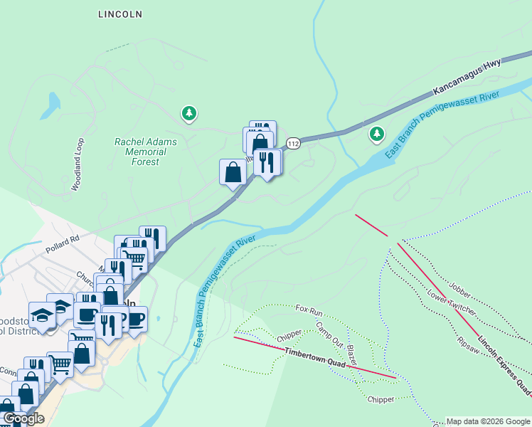map of restaurants, bars, coffee shops, grocery stores, and more near 264 Main Street in Lincoln