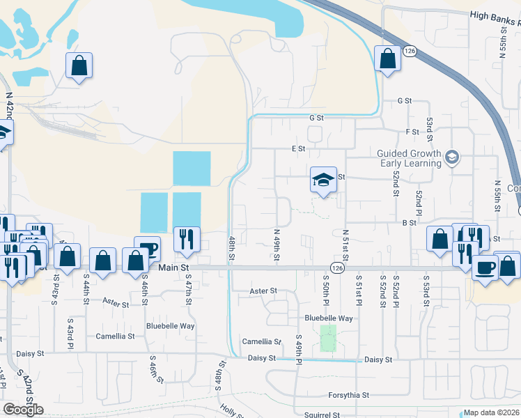 map of restaurants, bars, coffee shops, grocery stores, and more near 4866 Beaver Street in Springfield