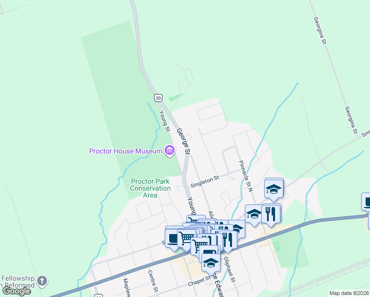 map of restaurants, bars, coffee shops, grocery stores, and more near 16 George Street in Brighton