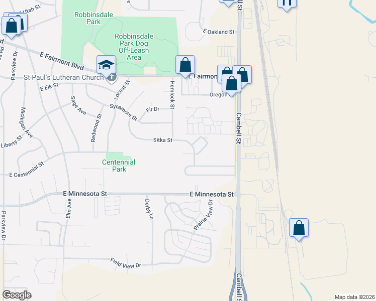 map of restaurants, bars, coffee shops, grocery stores, and more near Sitka Place in Rapid City
