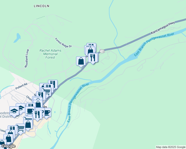 map of restaurants, bars, coffee shops, grocery stores, and more near 264 Main Street in Lincoln