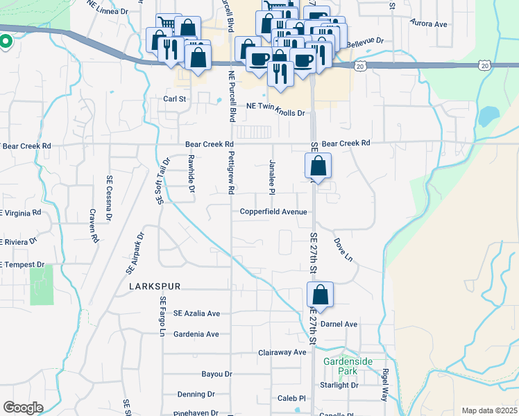 map of restaurants, bars, coffee shops, grocery stores, and more near 61941 Southeast Lorrin Place in Bend