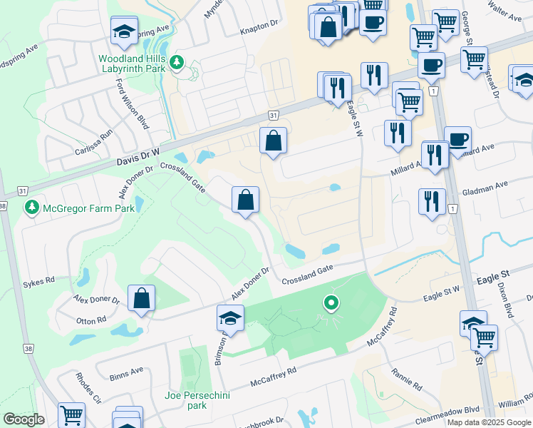 map of restaurants, bars, coffee shops, grocery stores, and more near 140 Mitchell Place in Newmarket