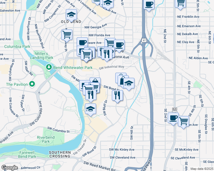 map of restaurants, bars, coffee shops, grocery stores, and more near 243 Southwest Scalehouse Loop in Bend