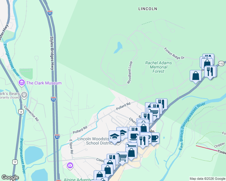 map of restaurants, bars, coffee shops, grocery stores, and more near 100 Woodland Loop in Lincoln