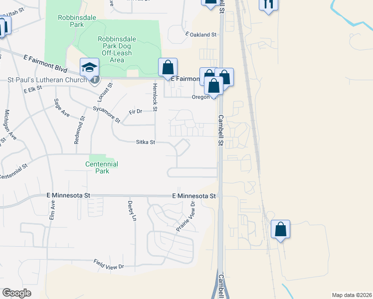 map of restaurants, bars, coffee shops, grocery stores, and more near Sitka Place in Rapid City
