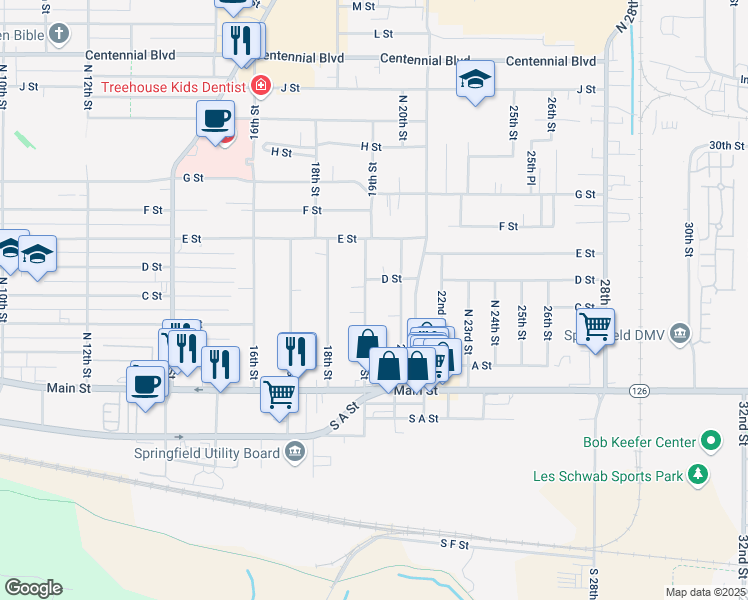 map of restaurants, bars, coffee shops, grocery stores, and more near 425 19th Street in Springfield