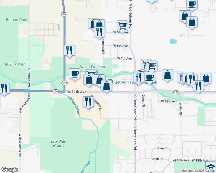map of restaurants, bars, coffee shops, grocery stores, and more near 4225 Commerce St in Eugene