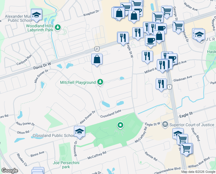 map of restaurants, bars, coffee shops, grocery stores, and more near in Newmarket
