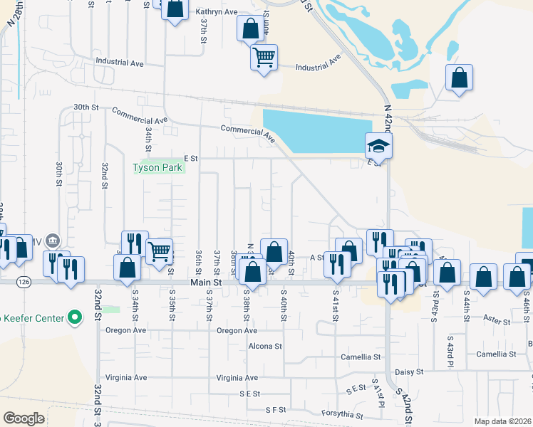 map of restaurants, bars, coffee shops, grocery stores, and more near 395 39th Street in Springfield