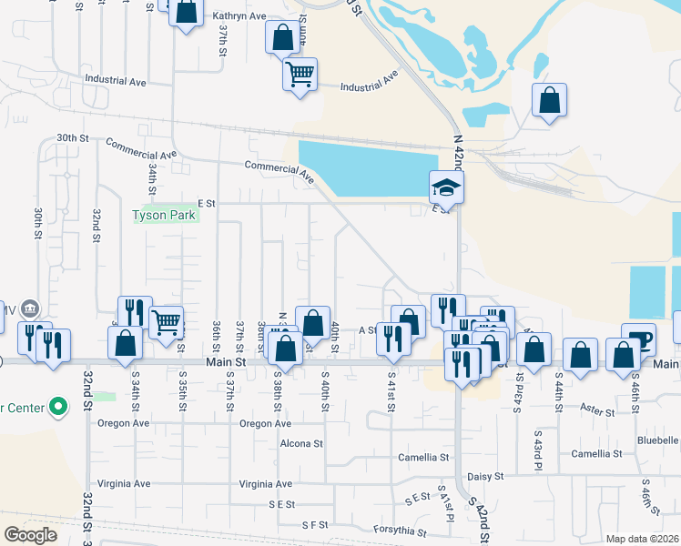 map of restaurants, bars, coffee shops, grocery stores, and more near 351 40th Street in Springfield