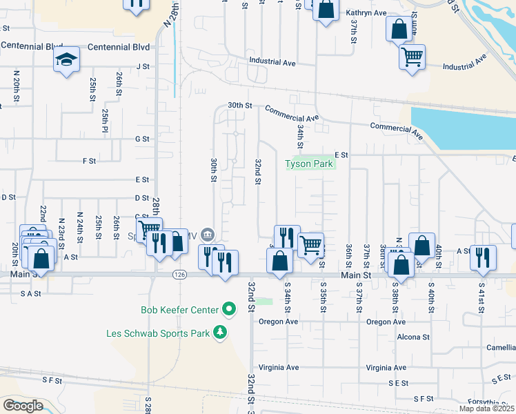 map of restaurants, bars, coffee shops, grocery stores, and more near 430 North 32nd Street in Springfield