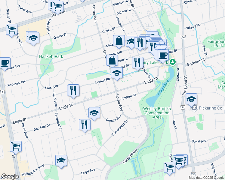 map of restaurants, bars, coffee shops, grocery stores, and more near 329 Eagle Street in Newmarket