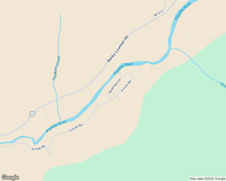 map of restaurants, bars, coffee shops, grocery stores, and more near 7 Riverview Drive in Garden Valley