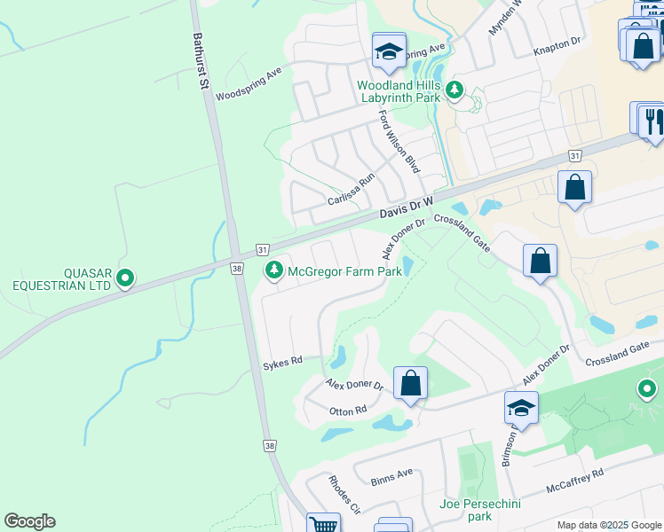map of restaurants, bars, coffee shops, grocery stores, and more near 578 Sweetwater Crescent in Newmarket