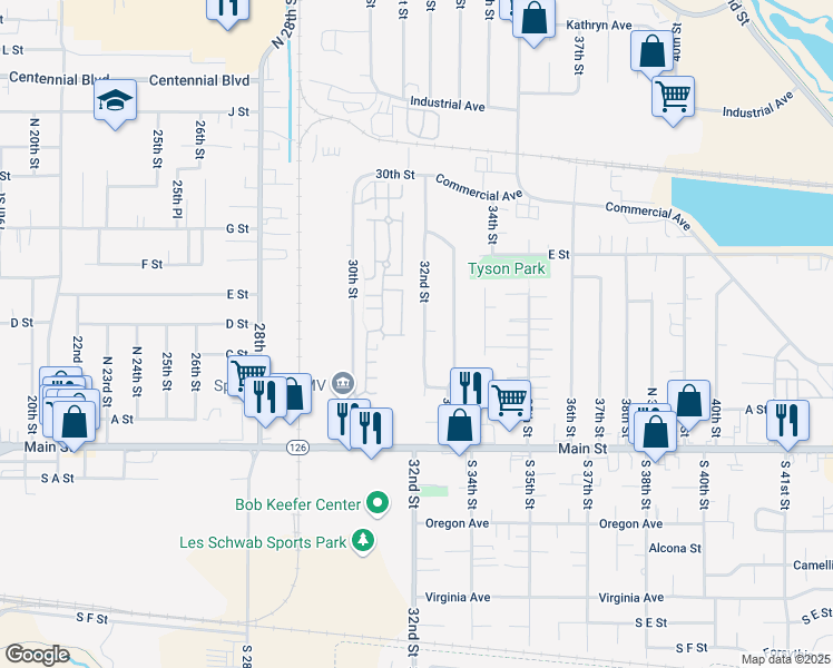 map of restaurants, bars, coffee shops, grocery stores, and more near 430 North 32nd Street in Springfield