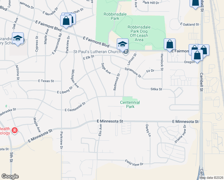 map of restaurants, bars, coffee shops, grocery stores, and more near 3713 Redwood St in Rapid City