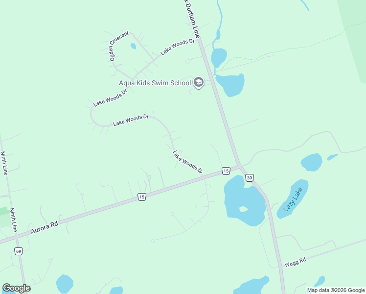 map of restaurants, bars, coffee shops, grocery stores, and more near 16 Lake Woods Drive in Whitchurch-Stouffville