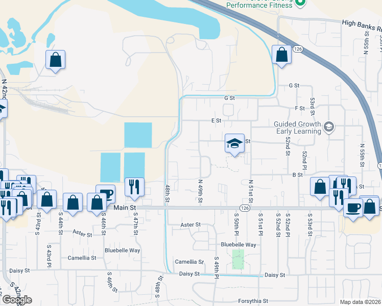 map of restaurants, bars, coffee shops, grocery stores, and more near 4872 C Street in Springfield