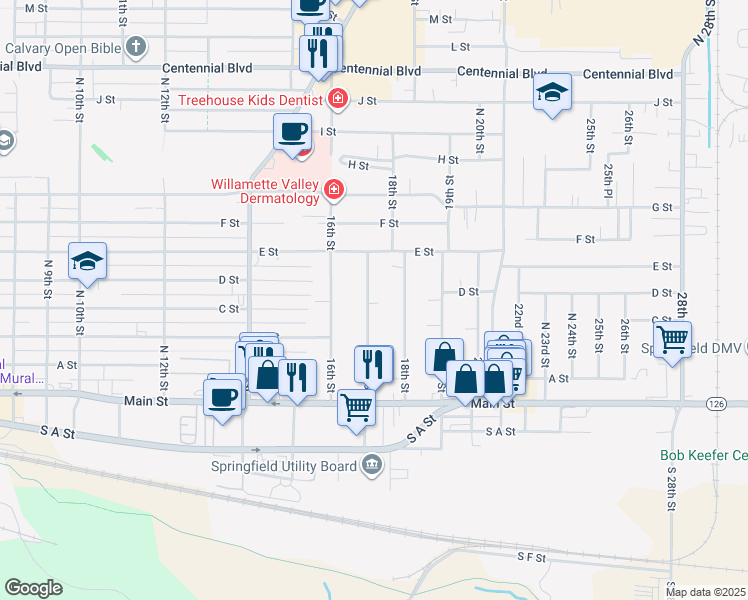 map of restaurants, bars, coffee shops, grocery stores, and more near 433 17th Street in Springfield