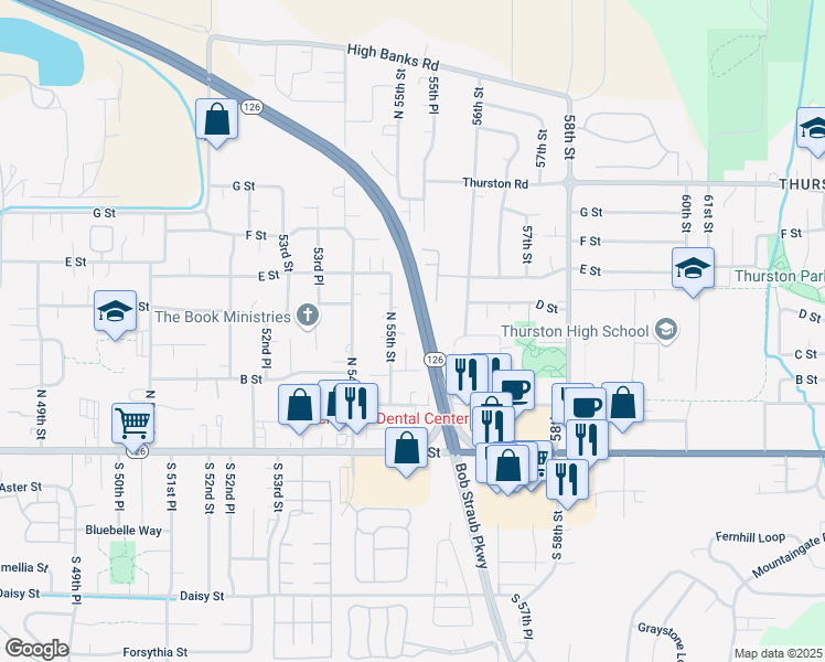 map of restaurants, bars, coffee shops, grocery stores, and more near 411 North 55th Street in Springfield
