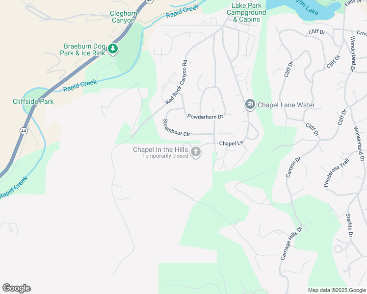 map of restaurants, bars, coffee shops, grocery stores, and more near 2850 Chapel Lane in Rapid City